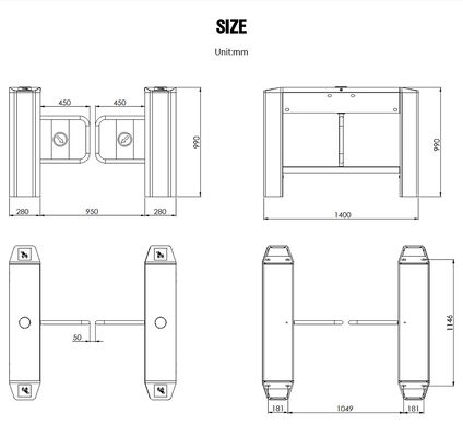 SS304 Swing Barrier Turnstile with 20W Motor Power 4 Pairs Infrared Detection and 2 Million Working Life for Entrance Control