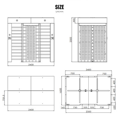 HCW 304 Stainless Steel Pedestrian Access Control Turnstile and 2400*1500*2300mm Full Height